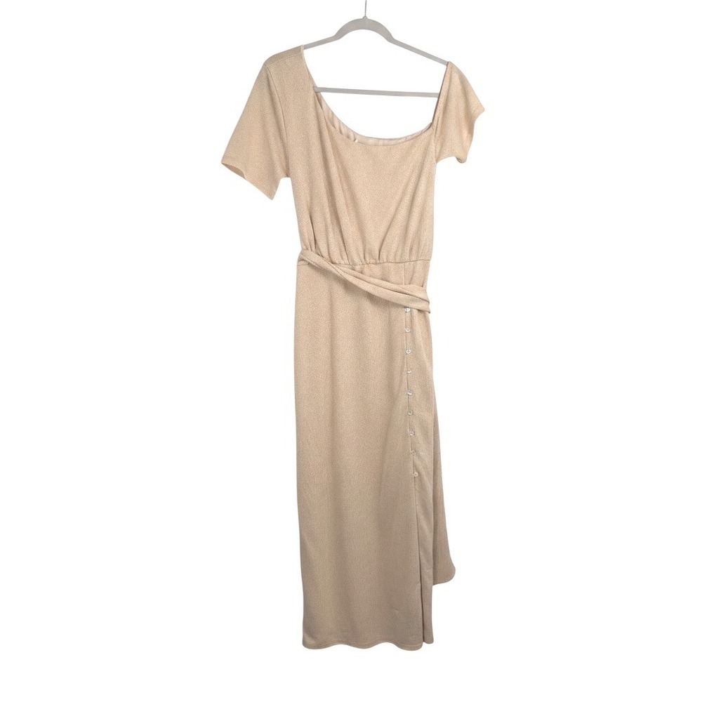 LOVERS AND FRIENDS Tan Soft Girl Minimalist  Eden Square Neck Midi Dress Medium